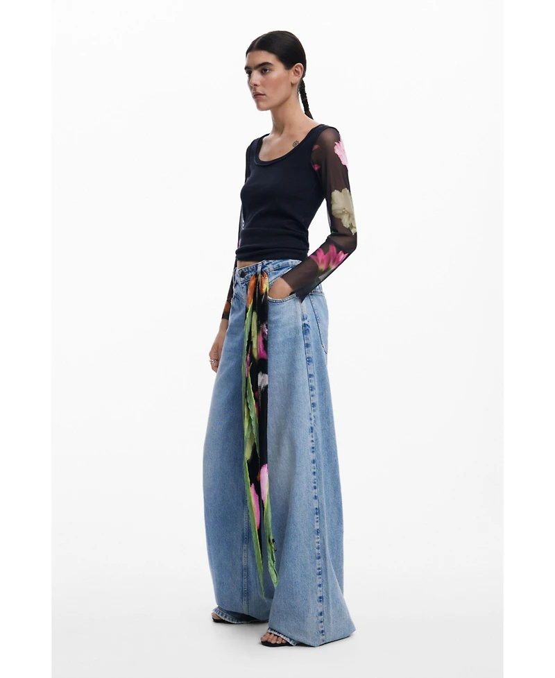 Desigual Women's T-shirt with printed sleeves