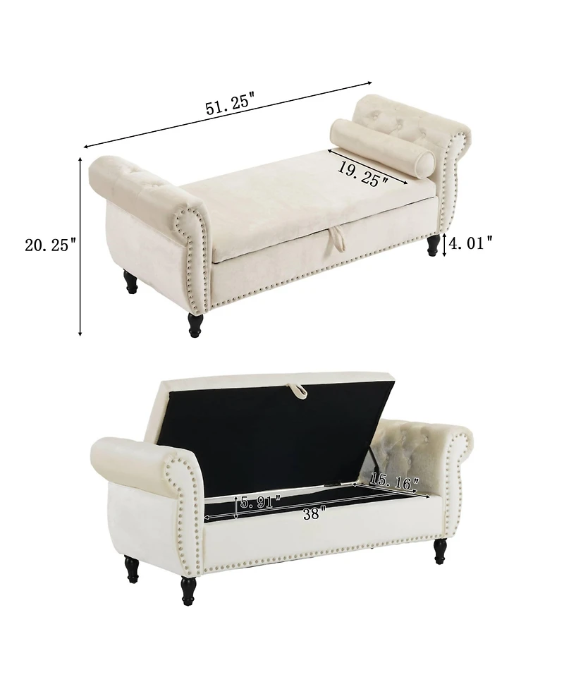 Velvet Storage Ottoman Bench with Pillow, Stylish Footrest and Hidden for Living Room, Bedroom, or Entryway-The Pop Home