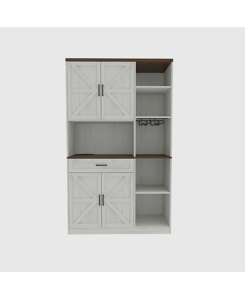 70.87'' Multifunctional Farmhouse Kitchen Pantry Sideboard with Cabinet and Drawer, Kitchen Buffet with Hutch and Glass Holder, Microwave Stand with C