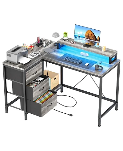 gaomon L Shaped Desk with Power Outlets & Led Lights