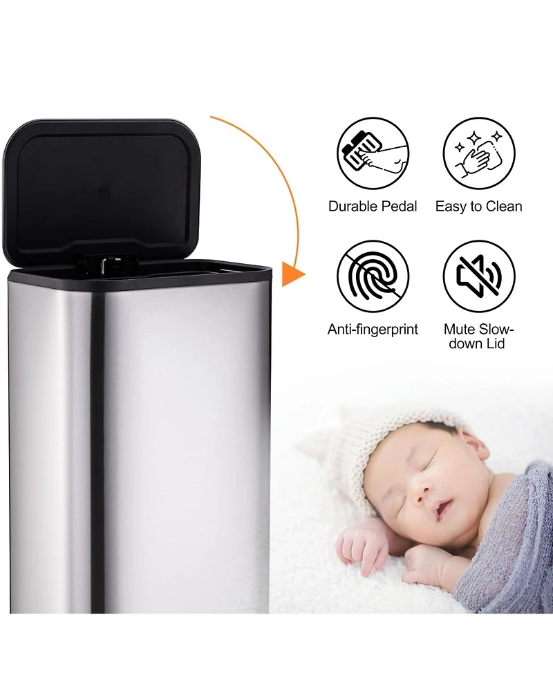 gaomon Kitchen Trash Can, Stainless Steel 50 Liter / 13 Gallon Garbage Can