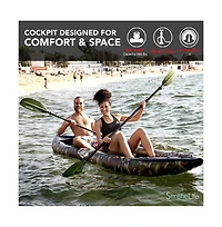 SereneLife 2-Person Inflatable Kayak Set, With Aluminum Oars & Pump, Camo Design
