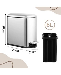 gaomon 6L Pedal Slim Trash Bin, Stainless Steel Waste Bin with Lid and Inner Bin