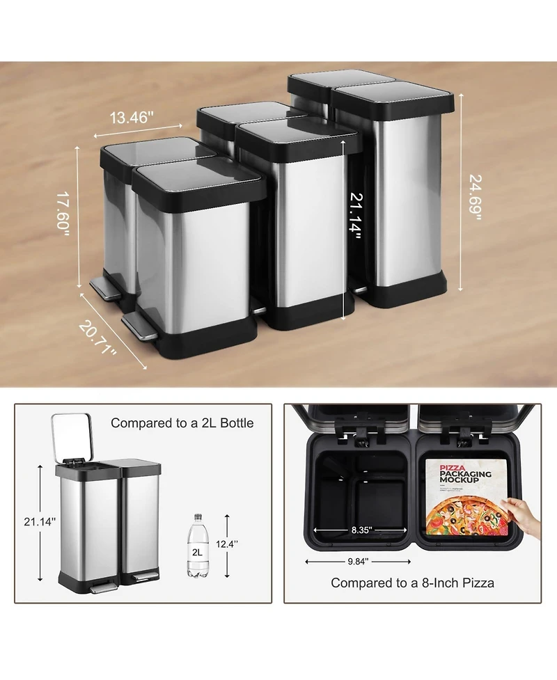 gaomon Large Capcity Dual Trash and Recycling Bin, Fingerprint Proof Stainless Steel Kitchen Garbage Can