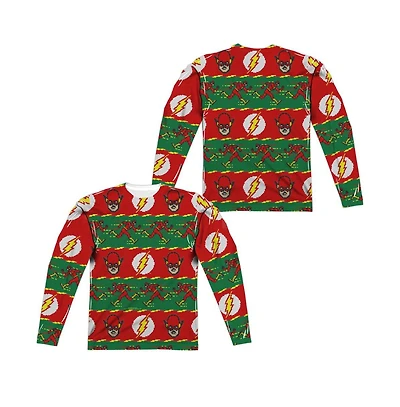 Dc Flash Mens Comics Ugly (Front/Back Print) Long Sleeve Adult Poly Crew Tee / T-Shirt