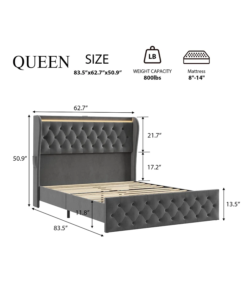 gaomon Queen Led Bed Frame with Charging Station