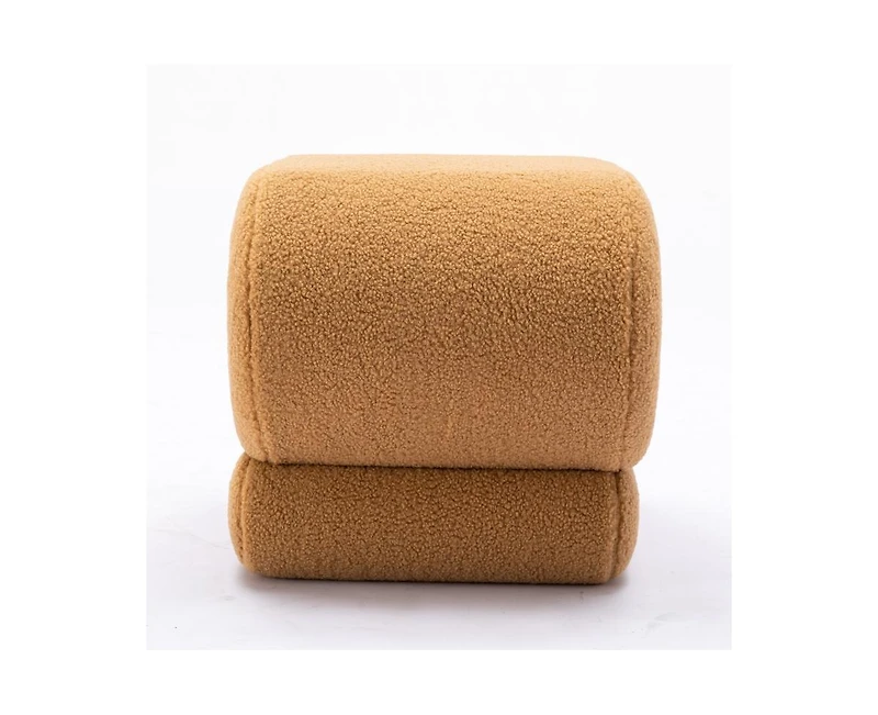 Modern S-Shape Makeup Stool, Teddy Fabric Upholstered Footstool, Comfy Ottoman for Bedroom, Living Room, and Dressing Table-The Pop Home
