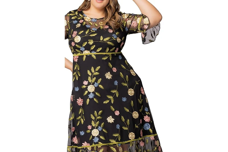 Kiyonna Plus Wildflower Embroidered Floral Mesh Dress