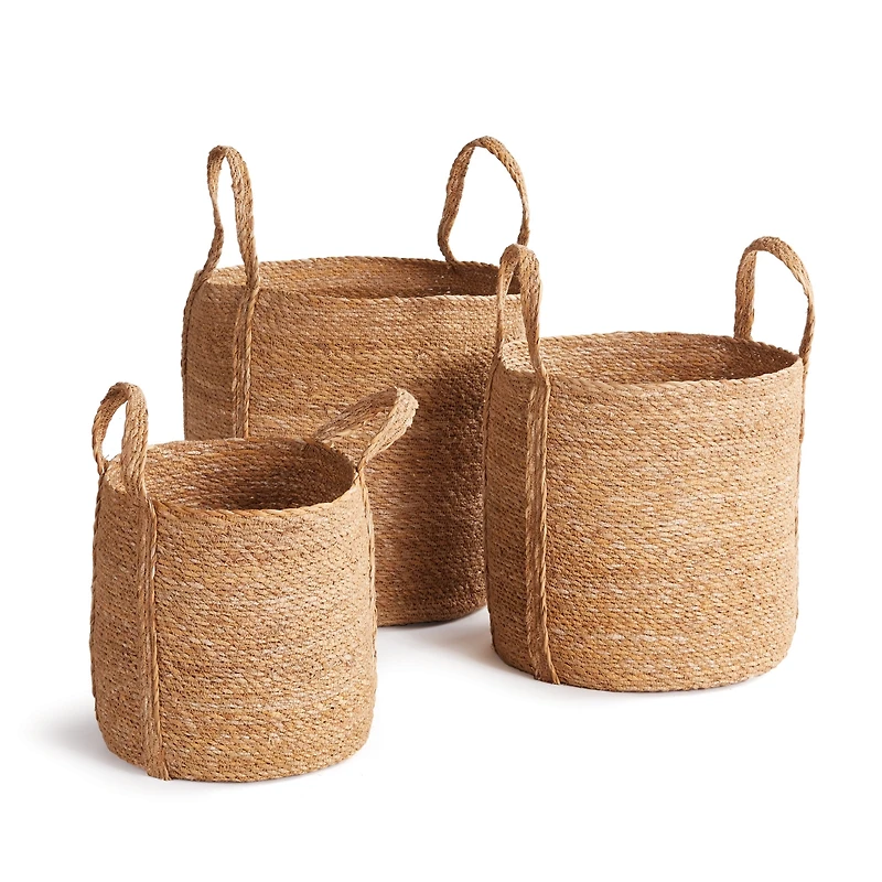 Seagrass Round Baskets With Long Handles Set of 3