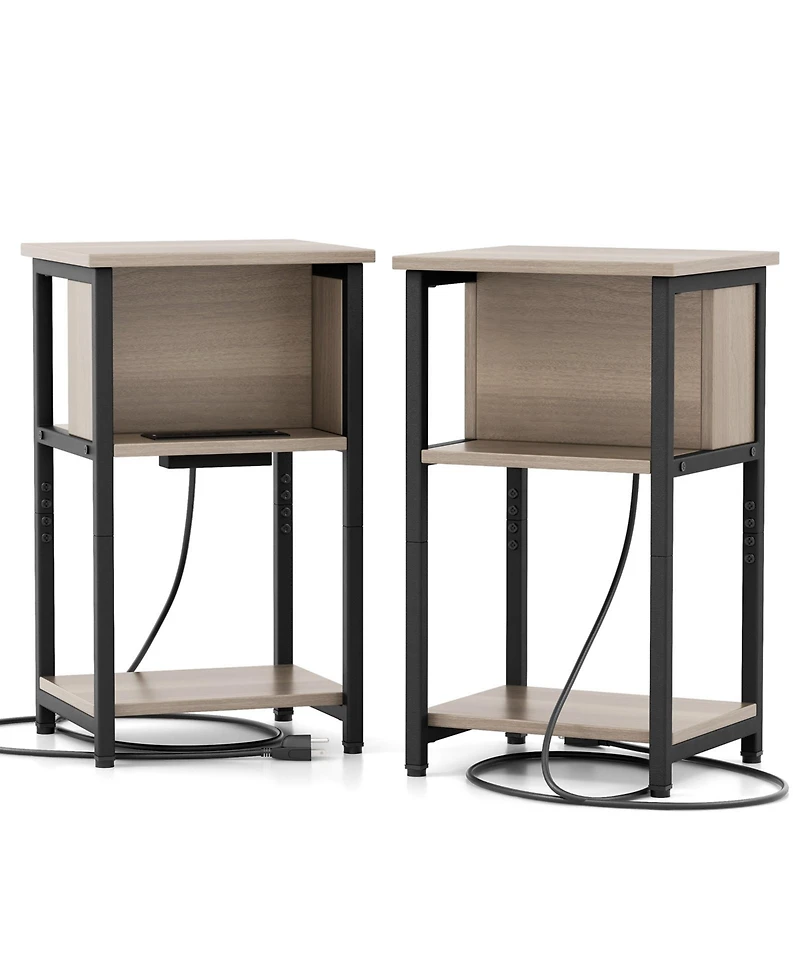 Gouun 3-Tier End Table with Usb Ports & Power Outlets-2 Pieces