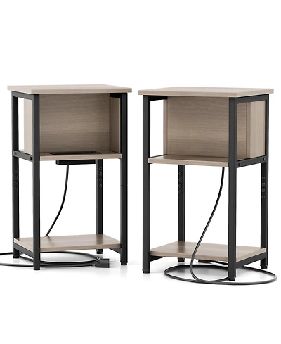 Gouun 3-Tier End Table with Usb Ports & Power Outlets-2 Pieces