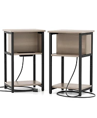 Gouun 3-Tier End Table with Usb Ports & Power Outlets-2 Pieces