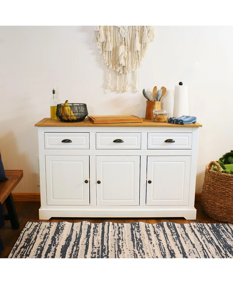Solid Pine Sideboard Cabinet with 3 Drawers and 3 Doors - Features Adjustable Inner Cabinet Shelf - Zinc Alloy Hardware - Dark Brown- 32-Inch