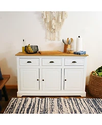 Solid Pine Sideboard Cabinet with 3 Drawers and 3 Doors - Features Adjustable Inner Cabinet Shelf - Zinc Alloy Hardware - Dark Brown- 32-Inch