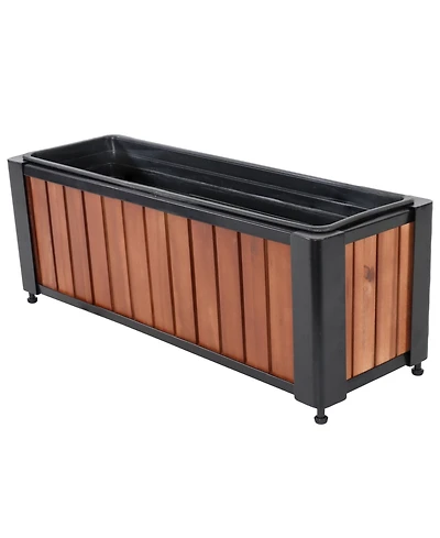 Acacia Wood Slatted Planter Box with Removable Insert - 24" W x 8.25" D x 8.75" H