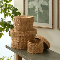 Seagrass Round Lidded Baskets Set of 3