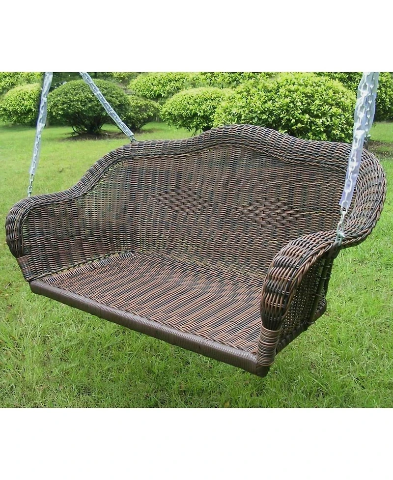 Slickblue Resin Wicker Porch Swing with Sturdy 4-ft Hanging Chain for Easy Setup