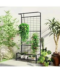 Outsunny 74" Tall Metal Plant Sd with Trellis and Hanging Bar,