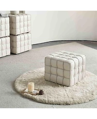 17.32" W Genuine Leather Tufted Ottoman Footstool, Multi-functional for Living Room & Bedroom-The Pop Home