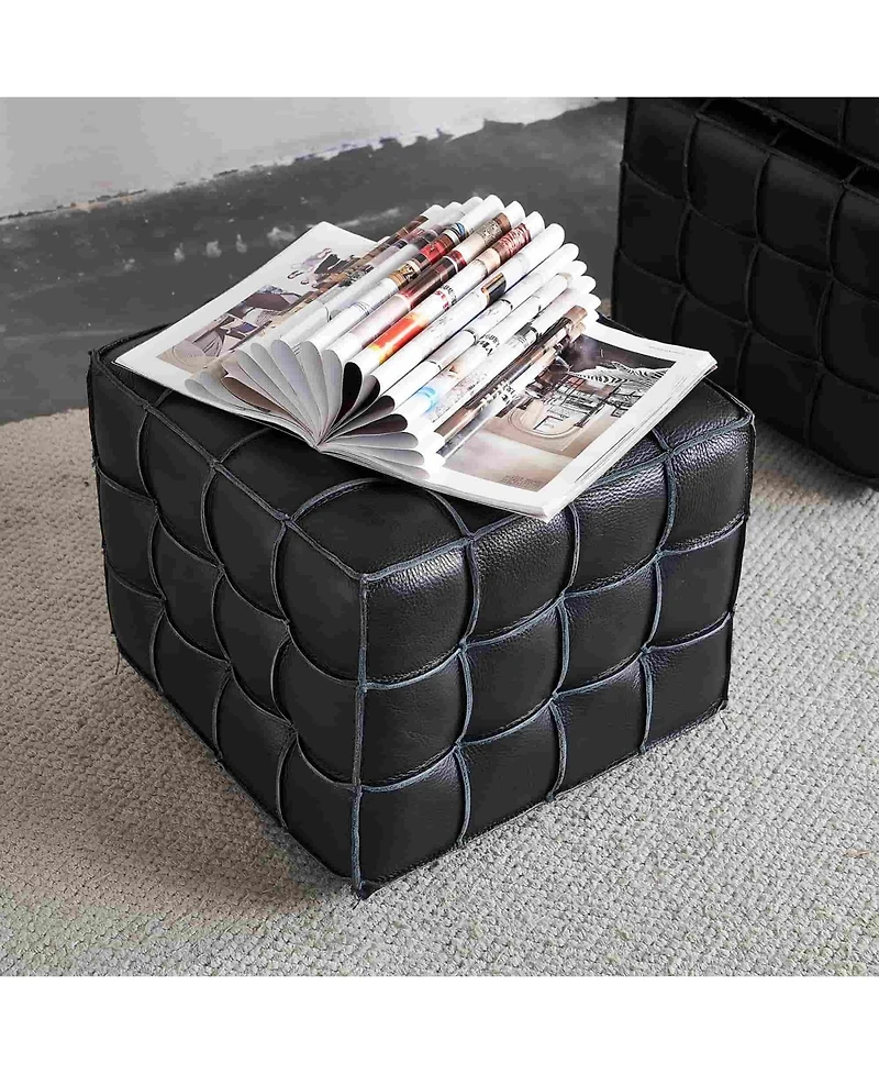 The Pop Home 17.32" W Genuine Leather Tufted Ottoman Footstool, Multi-functional for Living Room & Bedroom-The Pop Home