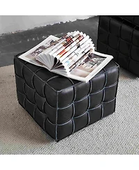 The Pop Home 17.32" W Genuine Leather Tufted Ottoman Footstool, Multi-functional for Living Room & Bedroom-The Pop Home