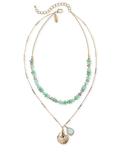 Style & Co Gold-Tone Disc & Stone Beaded Layered Pendant Necklace, 20" + 3" extender, Exclusively at Macy's