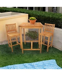 3-Piece Teak Wood Outdoor Bar Set - Brown