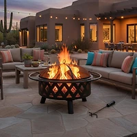 Crossweave Heavy-Duty Steel Outdoor Fire Pit with Spark Screen, Poker, Grill, and Cover - Black