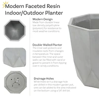 Indoor/Outdoor Modern Faceted Polyresin Flower Pot Planter