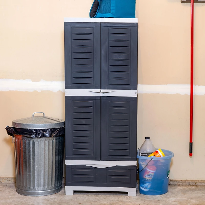 Versatile Storage Cabinet with 3 Adjustable Shelves and Lockable Doors - Charcoal w/ Gray Trim - 57.5"
