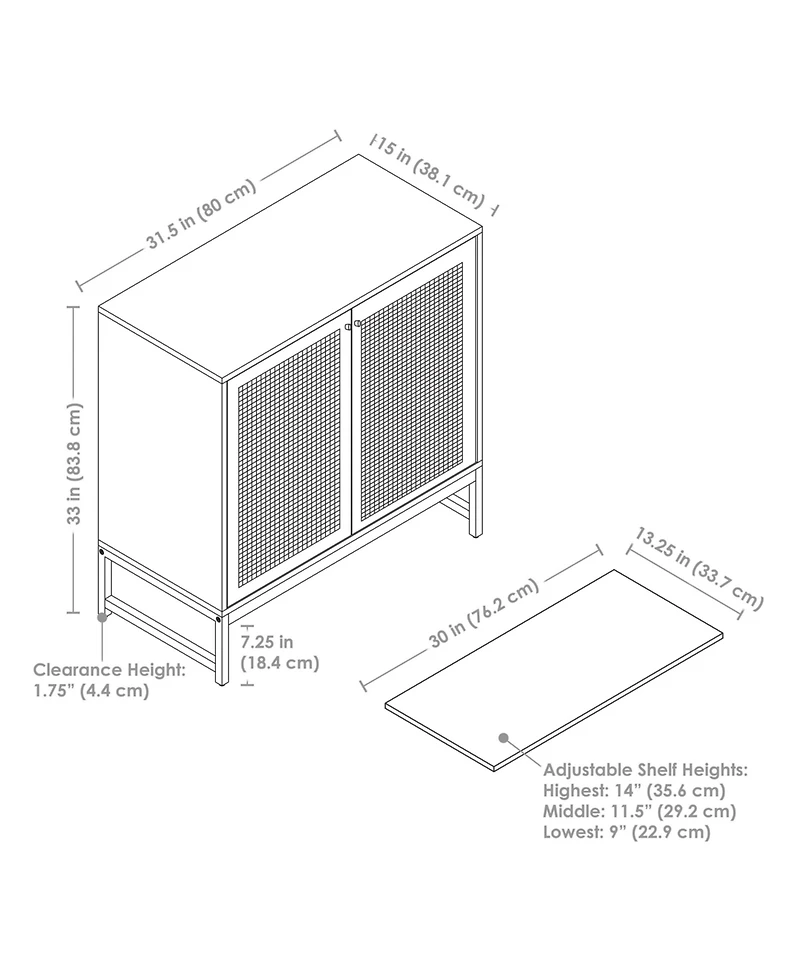 2-Door Mdf Accent Cabinet with Built-In Shelf and Rattan Doors - 31.5" W x 15" D 33" H