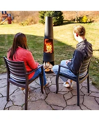Steel Chiminea with Built-In Log Holder - Black - 59" H