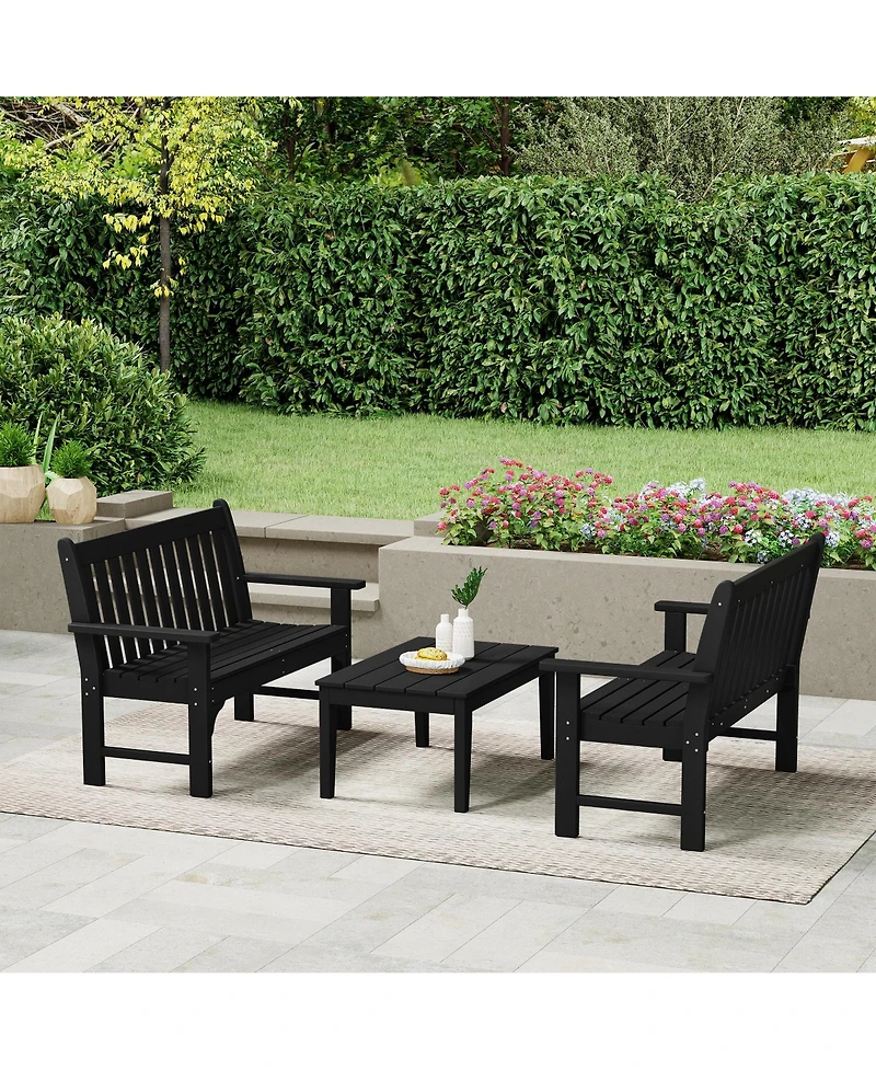 WestinTrends 3-Piece Hdpe Outdoor Patio Furniture Couch and Coffee Table Set