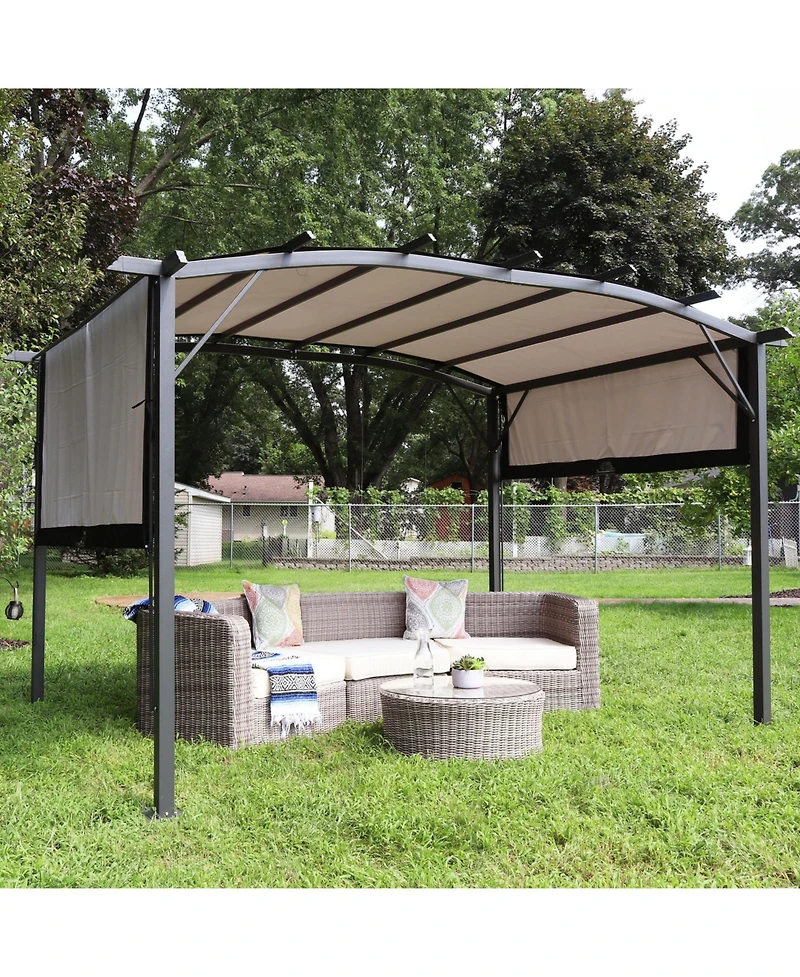 9' x 12' Metal Arched Pergola with Retractable Canopy