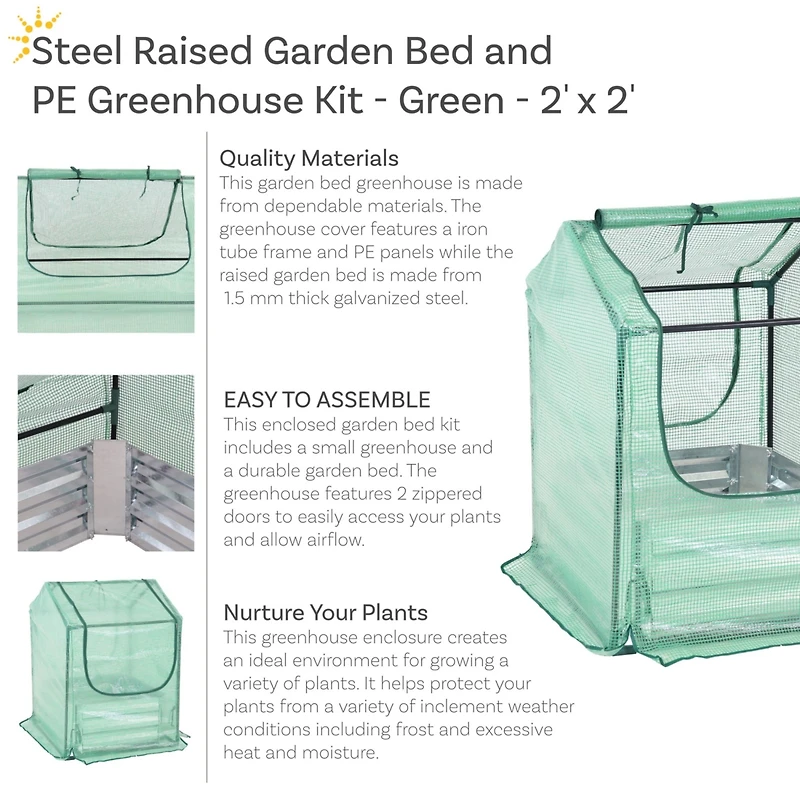 Steel Raised Garden Bed with Greenhouse Cover - Green