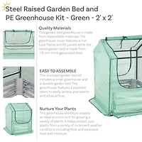 Steel Raised Garden Bed with Greenhouse Cover - Green
