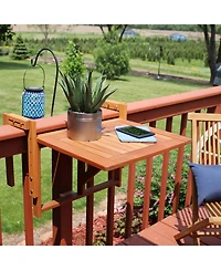 Outdoor Folding Balcony Railing Table - Meranti Wood Construction - Brown