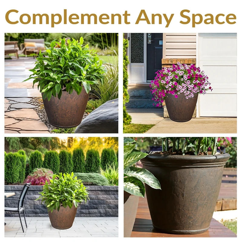 Indoor/Outdoor Patio, Garden, or Porch Weather-Resistant Double-Walled Anjelica Flower Pot Planter