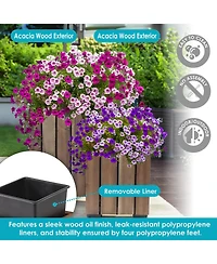 Indoor/Outdoor Square Acacia Wood Planter Box with Vertical Planks - 2pk