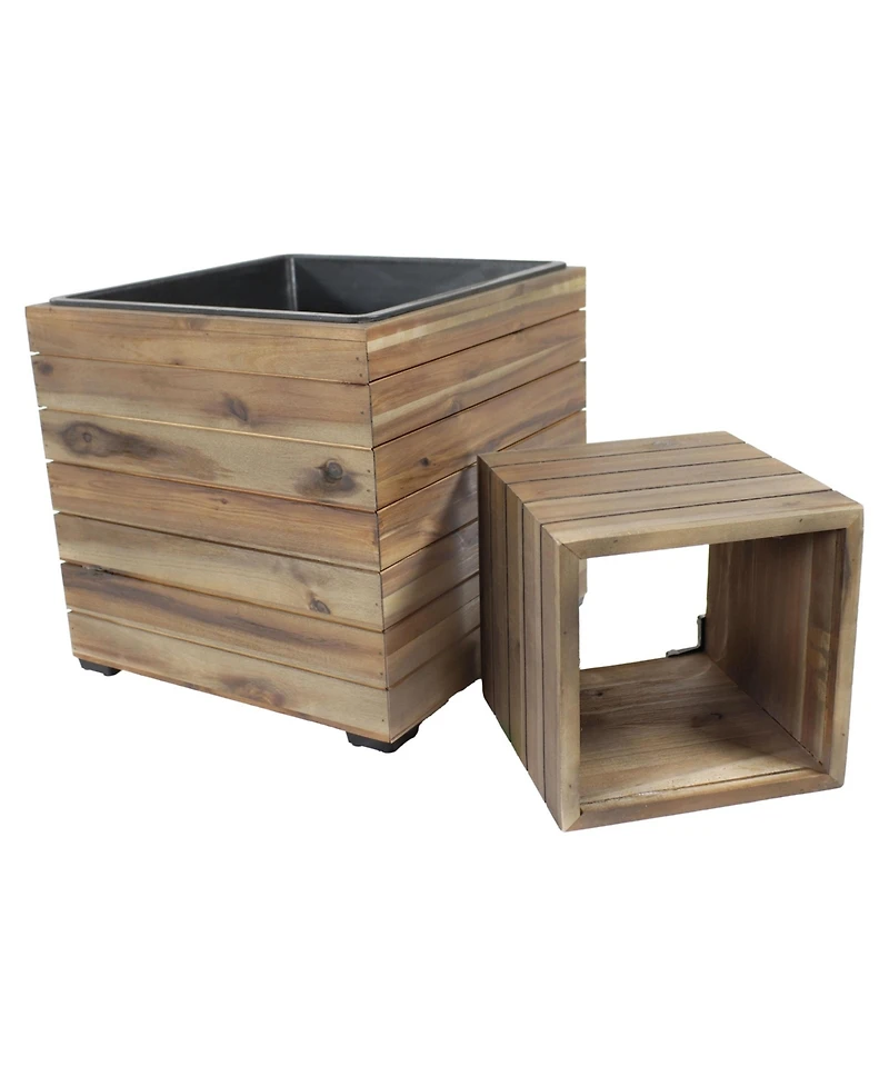 Indoor/Outdoor Square Acacia Wood Planter Box with Plastic Liner - 2pk