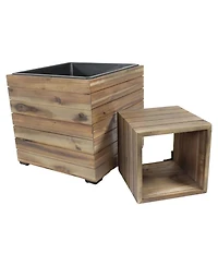 Indoor/Outdoor Square Acacia Wood Planter Box with Plastic Liner - 2pk
