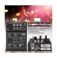 Pyle 3-Channel Usb Audio/Sound Mixer with Rechargeable Battery