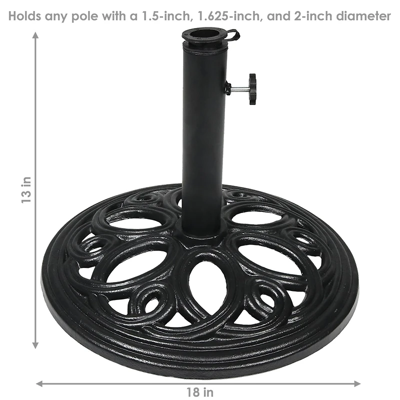 Outdoor Heavy-Duty Cast Iron Decorative Patio Yard Round Umbrella Base Stand - 18" - Black