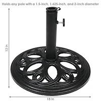 Outdoor Heavy-Duty Cast Iron Decorative Patio Yard Round Umbrella Base Stand - 18" - Black
