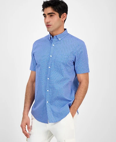 Club Room Men's Luna Regular-Fit Stretch Geo-Print Button-Down Poplin Shirt, Exclusively at Macy's