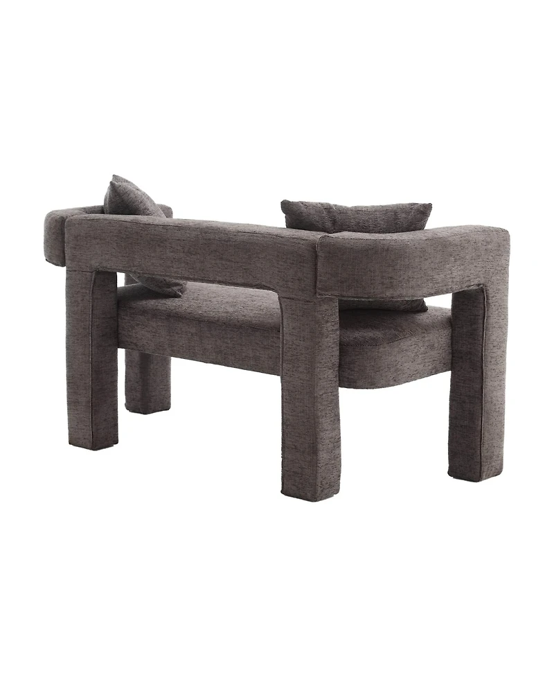 Modern Chenille Loveseat Bench, Upholstered 2-Seater Sofa with Pillows, Small Accent Couch for Bedroom or Living Room-The Pop Home