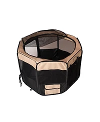 Armarkat PP003BGE-m Portable Pet Playpen in Black and Beige Combo for Puppies, Kittens, and Large Dogs