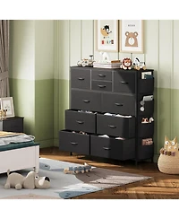Wlive Dresser for Bedroom with 10 Drawers Fabric Chest of Side Pockets and Hooks Sturdy Metal Frame Organizer Unit Ro