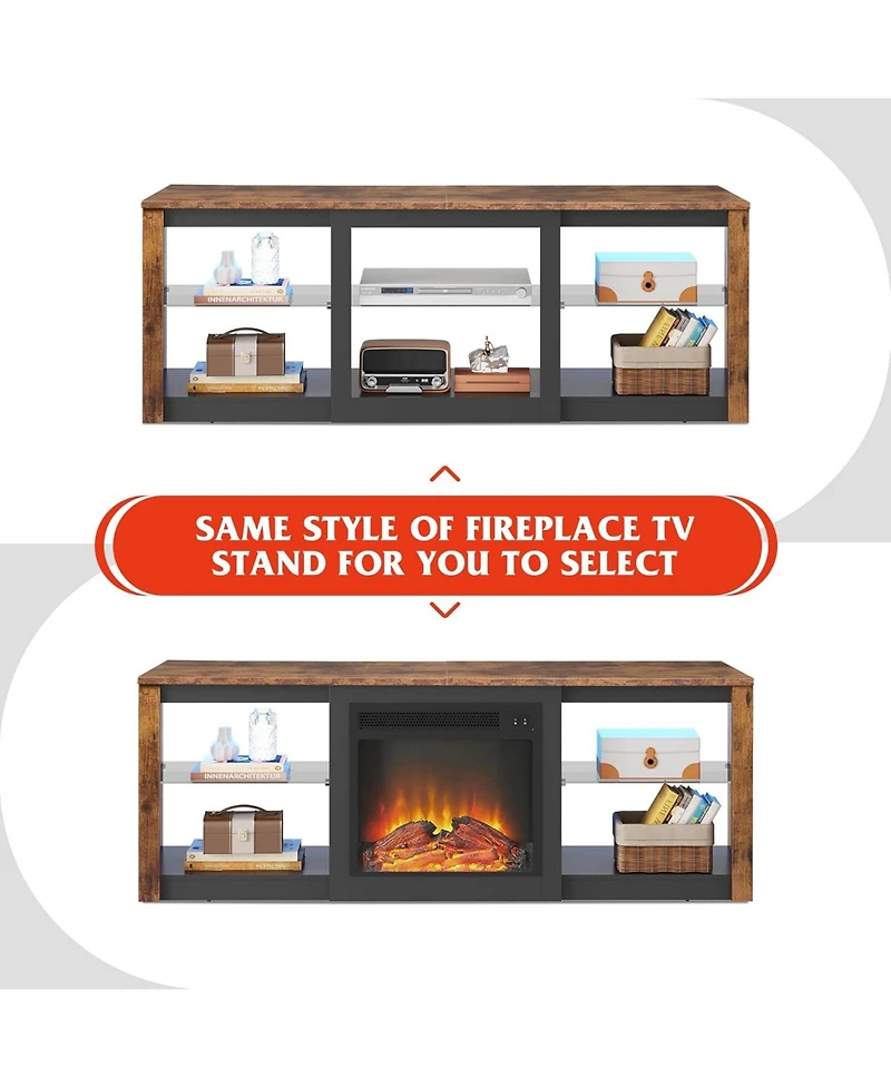 Wlive TV Stand with Led Lights for Tvs up to 65 inch Entertainment Center Glass Shelves Modern Console Living Room Media Stor