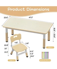 gaomon Kids Table and 4 Chairs Set, Height Adjustable Toddler Table and Chair Set, Graffiti Desktop, Children Multi-Activity Table for 4, Kids Study T